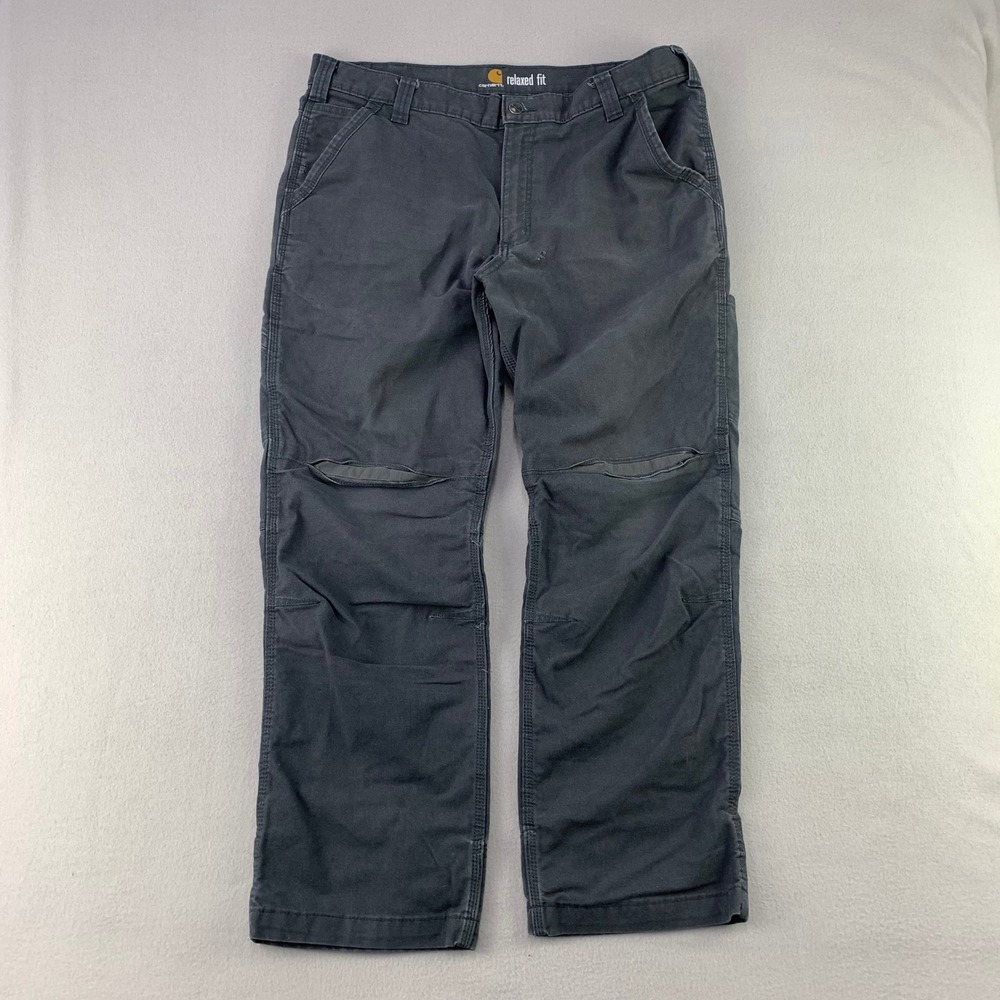 Carhartt Relaxed Fit Utility Pants Mens 38x30 Gray Workwear Double Knee Canvas